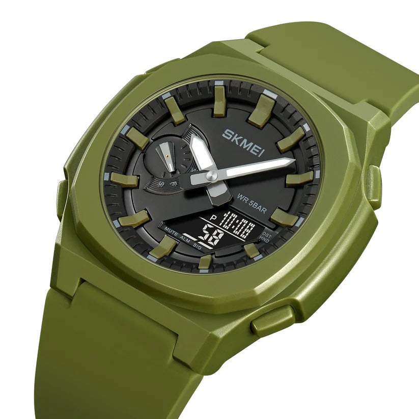 Skmei - 2091 - Digital Analog World Time Watch - ArmyGreen/Black image 0