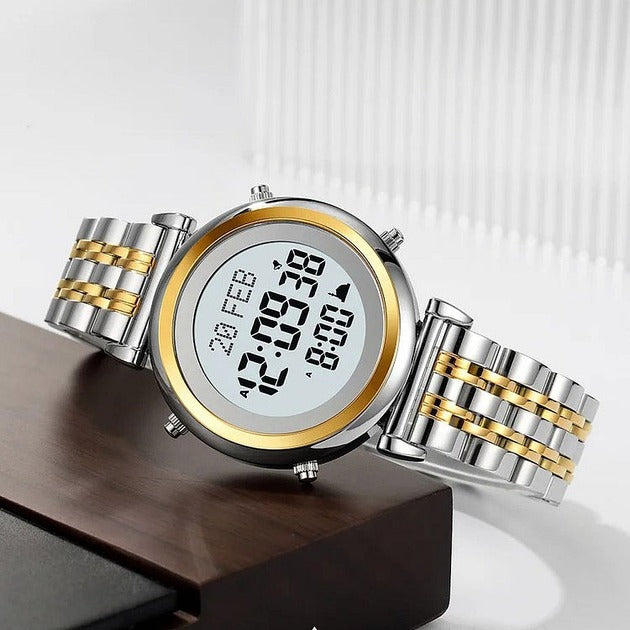 SKMEI - 2139 - Qibla Azan Time Reminder Prayer Watch - silver/gold-white image 2
