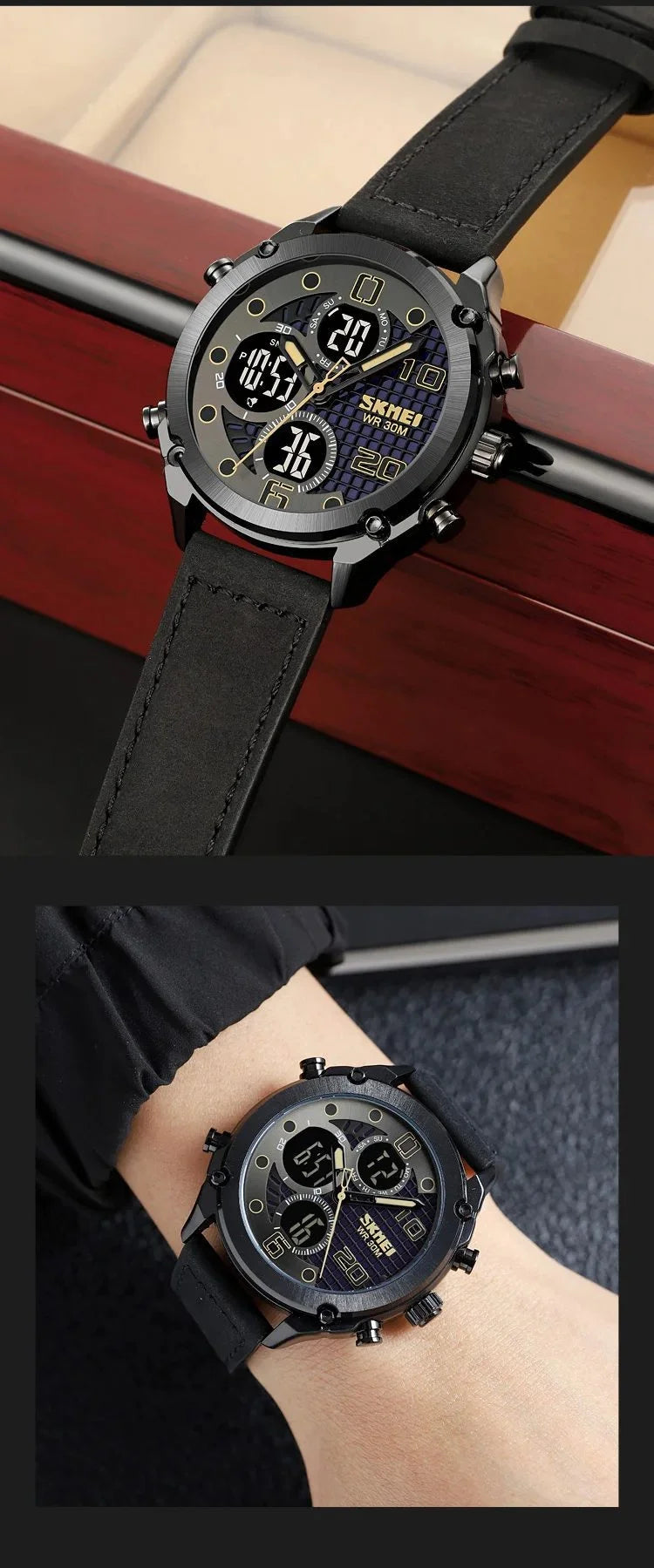 Skmei - 1975(strap)- Luminous 30m Waterproof Mutifunctional - Black/Black-White image 2