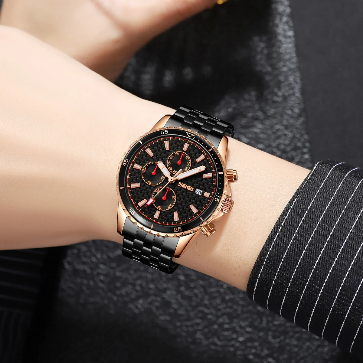 SKMEI - 9334 - Quartz Chronograph Analog Dial Stainless Steel Watch - rosegold/black image 2