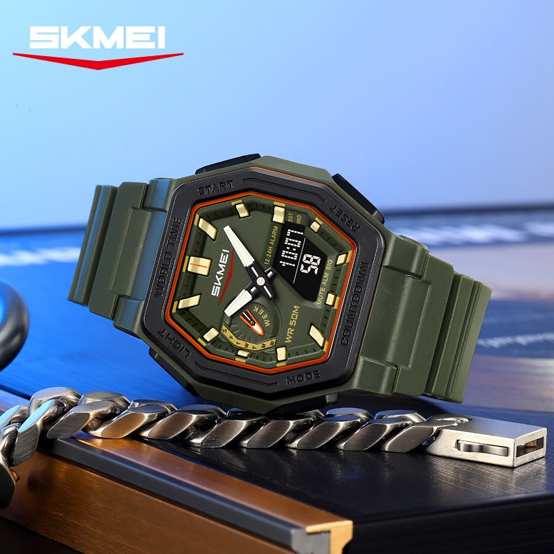 SKMEI - 2438 - Dual Sports Watch Multiple Time Zone - ArmyGreen image 2