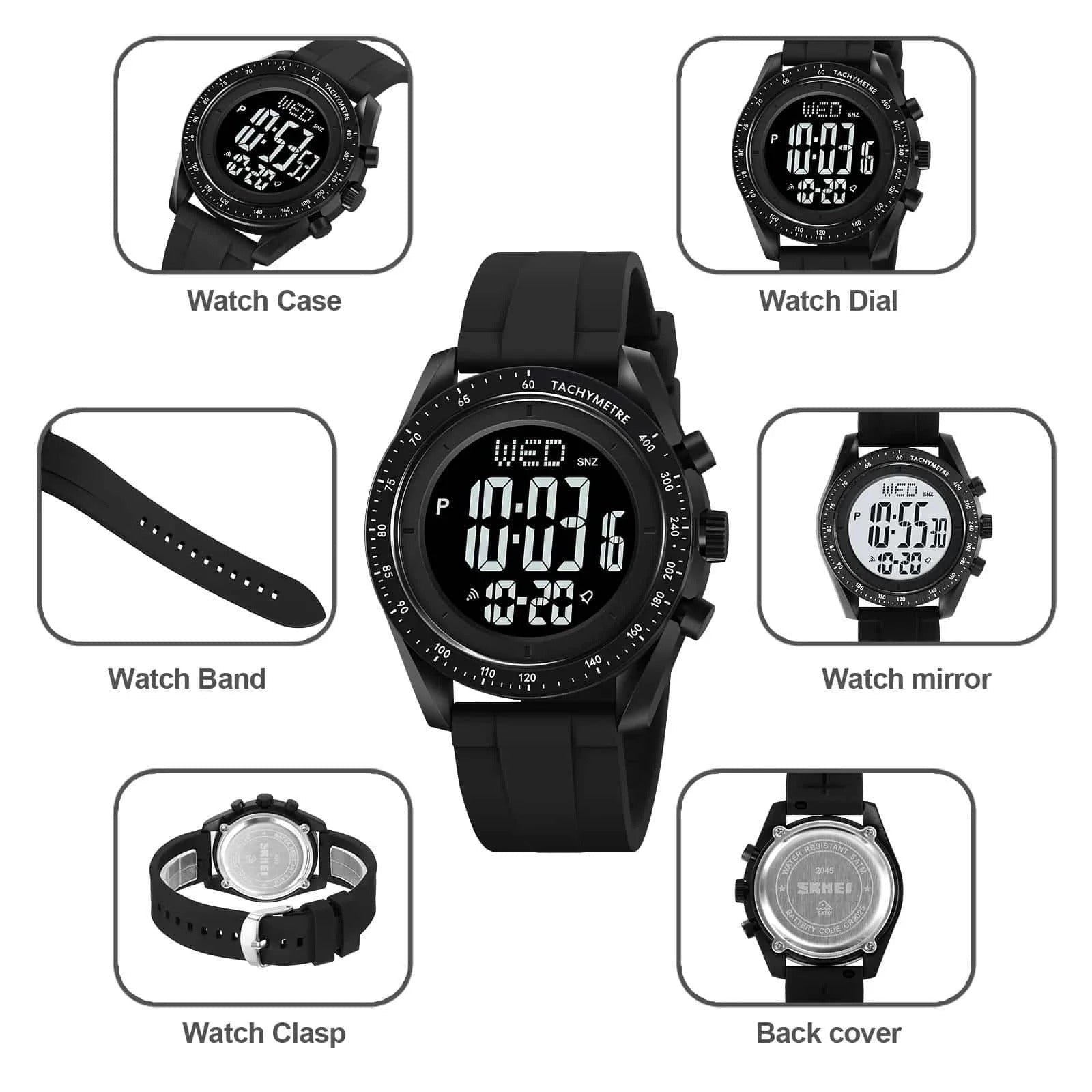 Skmei - 2045- Digital Multifunctional Luminous Waterproof - black/black image 4