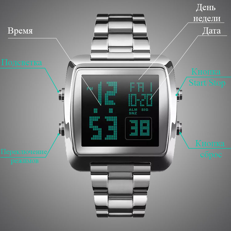 Skmei - 1369 - Digital Luxury Gents Stainless Steel Watch - Silver image 4