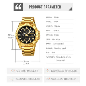 SKMEI - 2399 - Analog Multifunction Watch for Men with Stopwatch - gold image 4