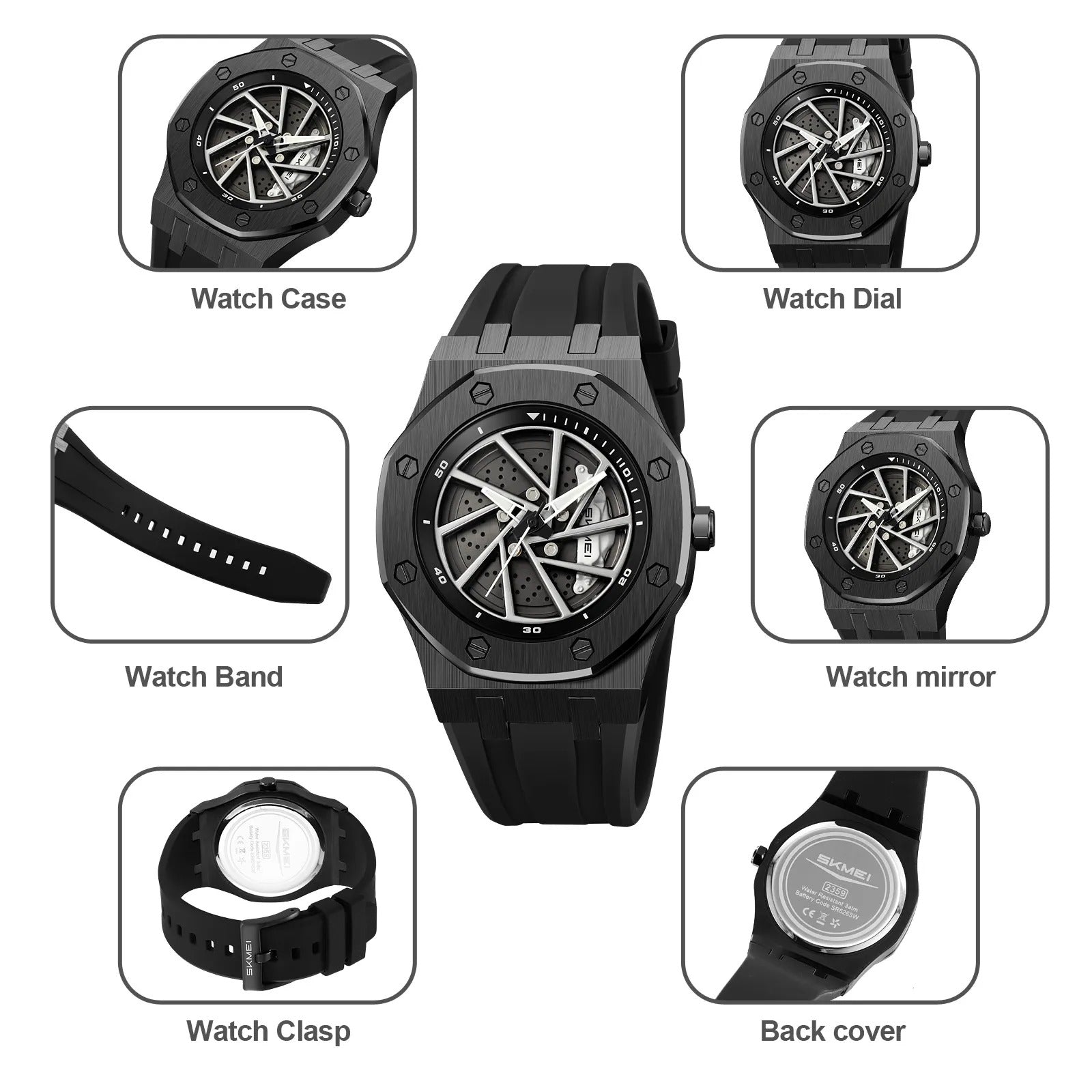 SKMEI - 2359 - Rotating Wheel Sports Edition Watch - black-silical gel image 5