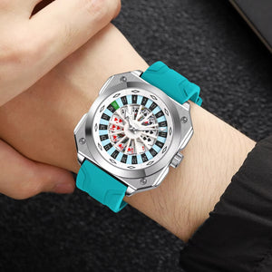 SKMEI - 9379 - Rotating Poker Dial Silicone Wrist Watch - silver/blue image 2