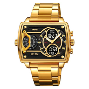 SKMEI 2229 Multi-Zone Analog Digital Sports Watch - gold/black-steel image 1