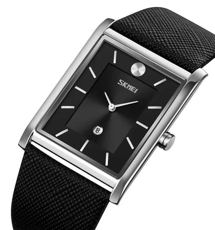 Skmei - 9256 - Genuine Leather Strap Japan Quartz - silver black image 0