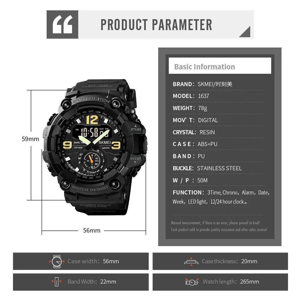 Skmei - 1637 - Warrior Dual Display Watch - Black image 7