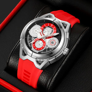 SKMEI - 9349 - Silicone Quartz Luxury Watch - Silver/Red image 0