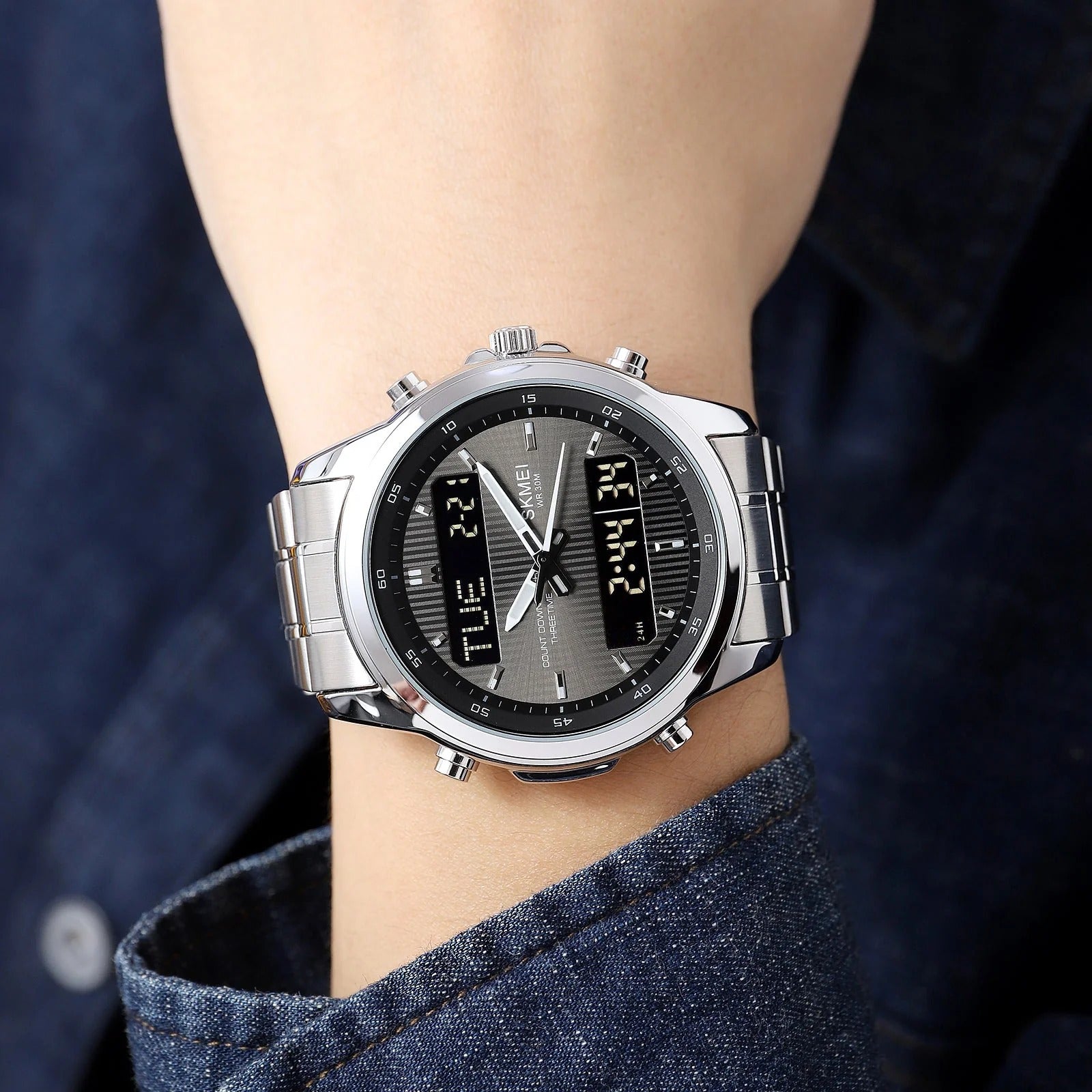 Skmei - 2049 - Multifunctional Waterproof Watch - Silver/Black image 3