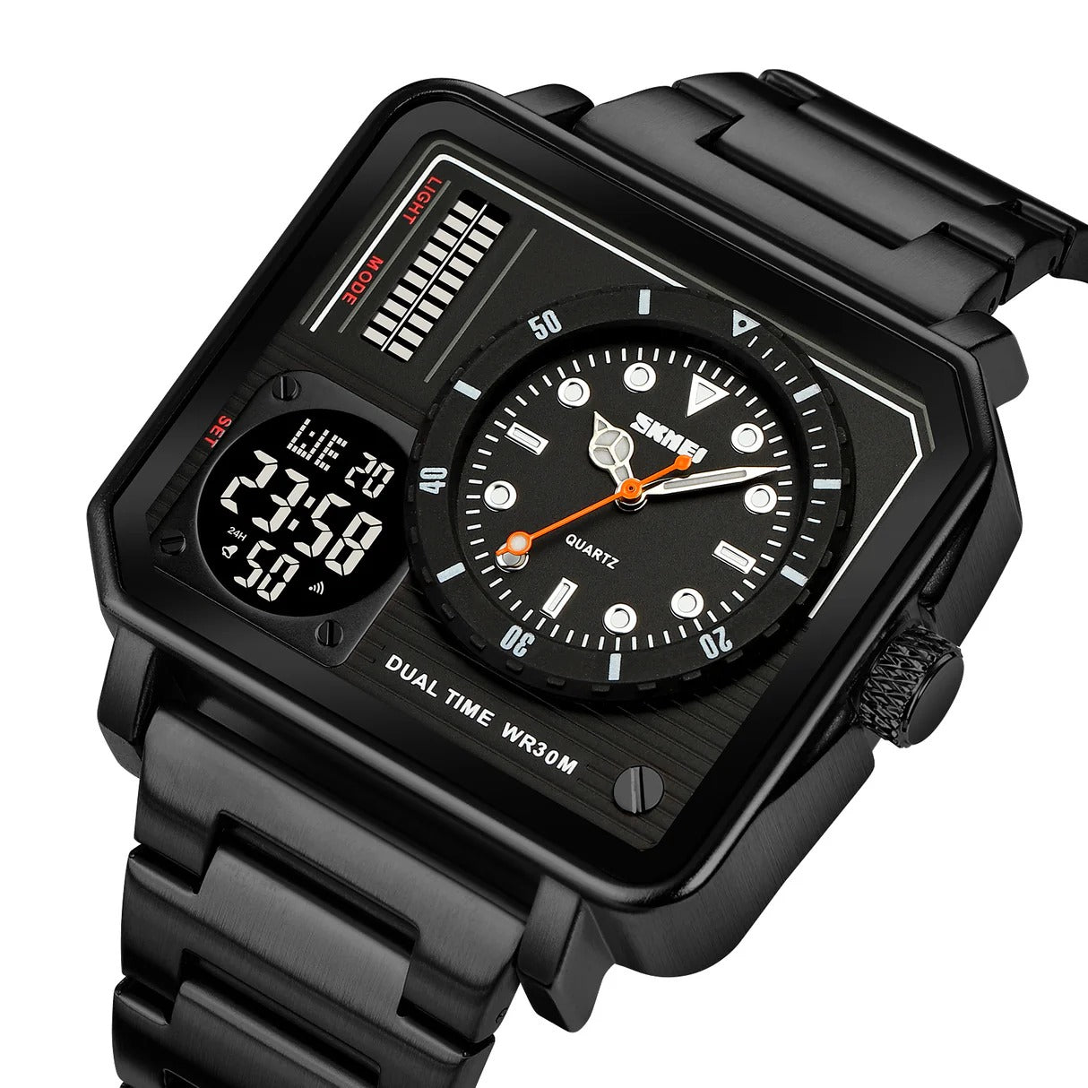 SKMEI - 2025 - LED Backlight Large Screen Multi-Time Zone Waterproof Watch - Black image 0