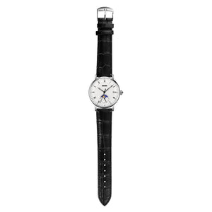 SKMEI 9308 Moon Phase Roman Leather Watch - silver/black image 5
