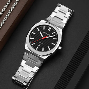 SKMEI - 9397 - Premium Gold Stainless Steel Watch - Silver/Black image 2