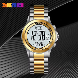 Skmei - 2271 - Digital Dual Time Men's Stainless Steel Watch - silver gold image 1