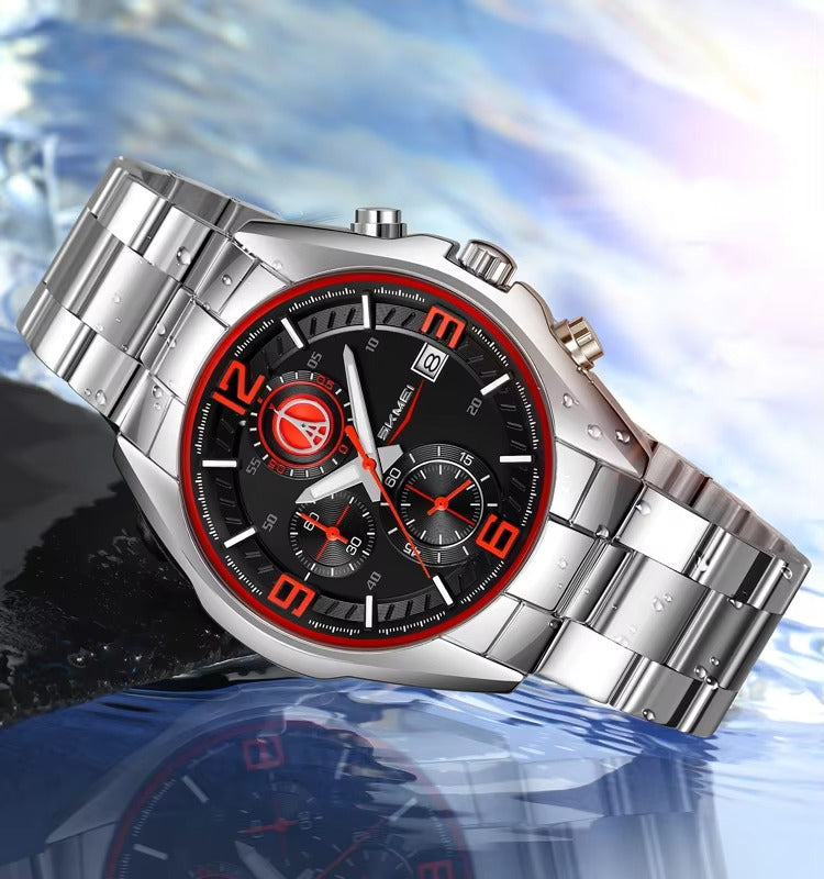 SKMEI - 9346 - Sport Chronograph Quartz Stainless Steel Watch - red image 3