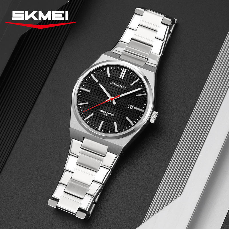 Skmei - 9396 - Premium Steel Analog Function Watch - silver-black image 2