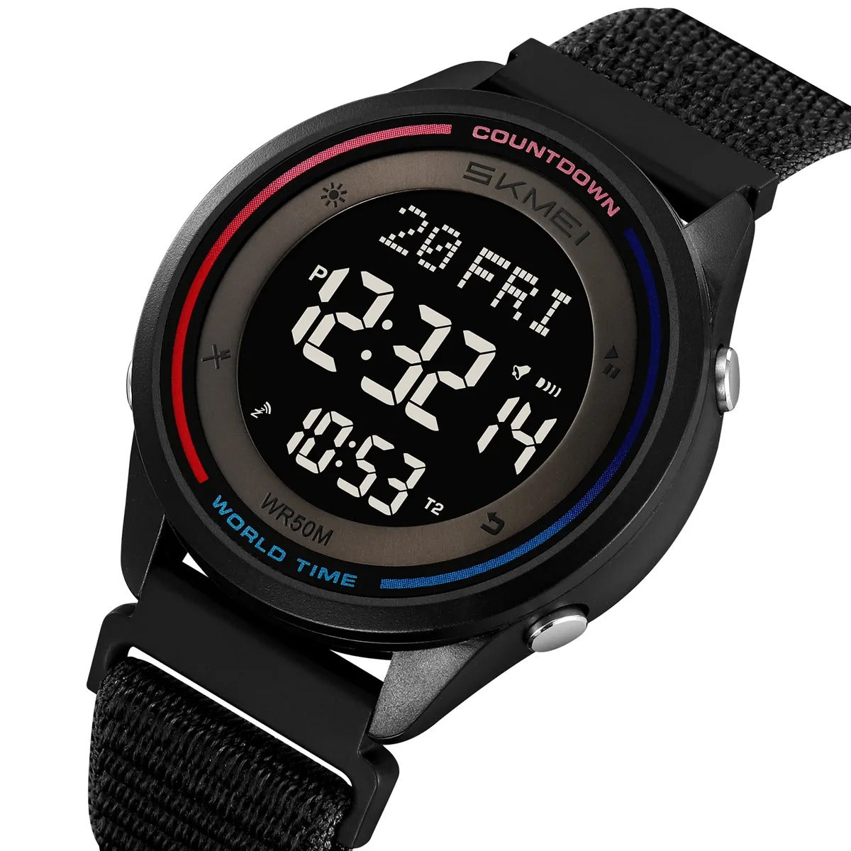 SKMEI 2412 Digital Countdown World Time Sports Watch - black/nylon image 0