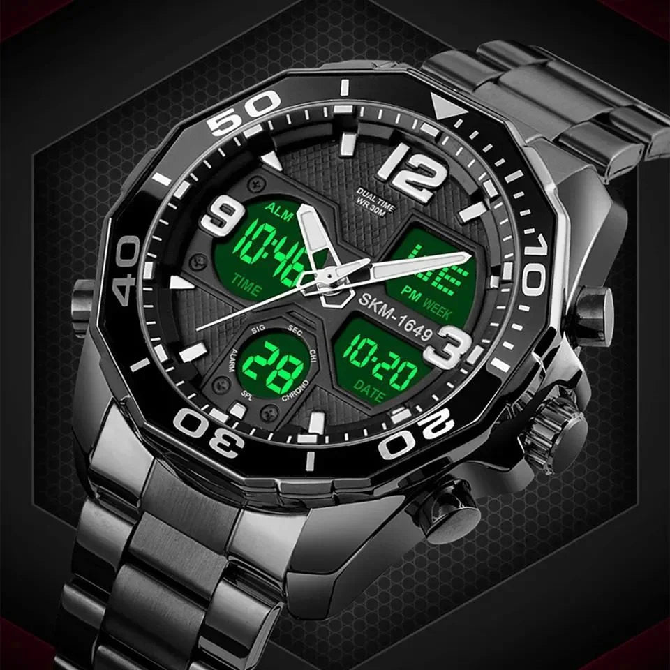 Skmei - 1649 - Rotatable Ring Quartz MultiFunctional Watch - Black image 1