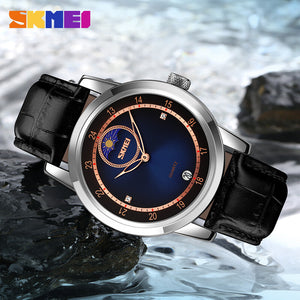 Skmei – 9300 – Elegant Moon Phase Edition Watch – Silver / Blue image 1