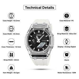 Skmei - 2100 - World Time 50m Waterproof - White/Black image 7