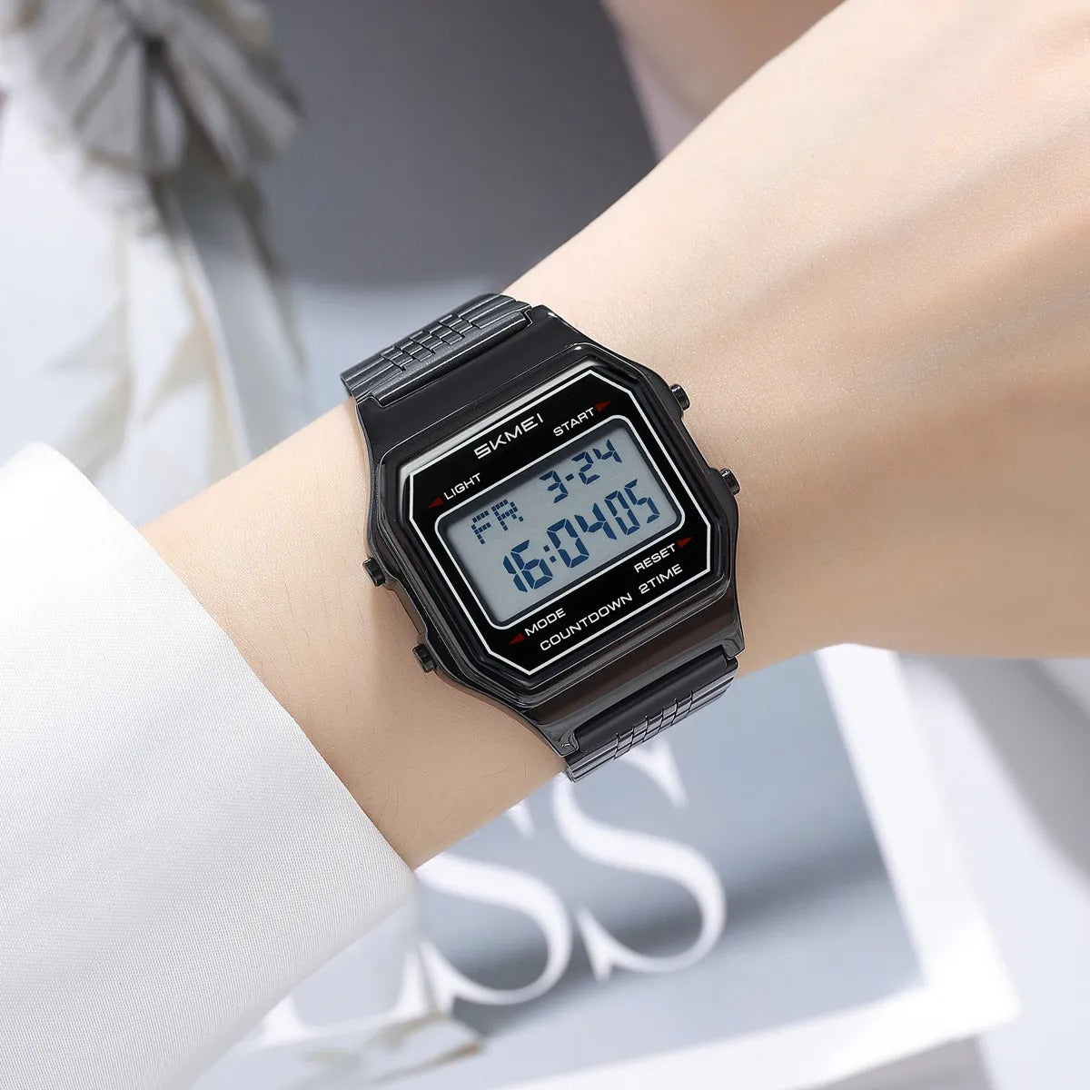 Skmei – 2465 – Digital Seven Bead Strap Watch – Black/White/SevenBead image 2