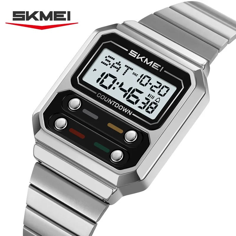 SKMEI 2448 Vintage Square Digital Stainless Steel Watch - silver-white image 0