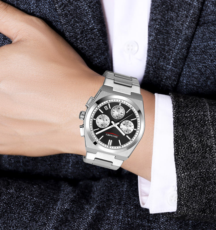 SKMEI - 9371 - Premium Quartz Chronograph Watch - silver/black image 3
