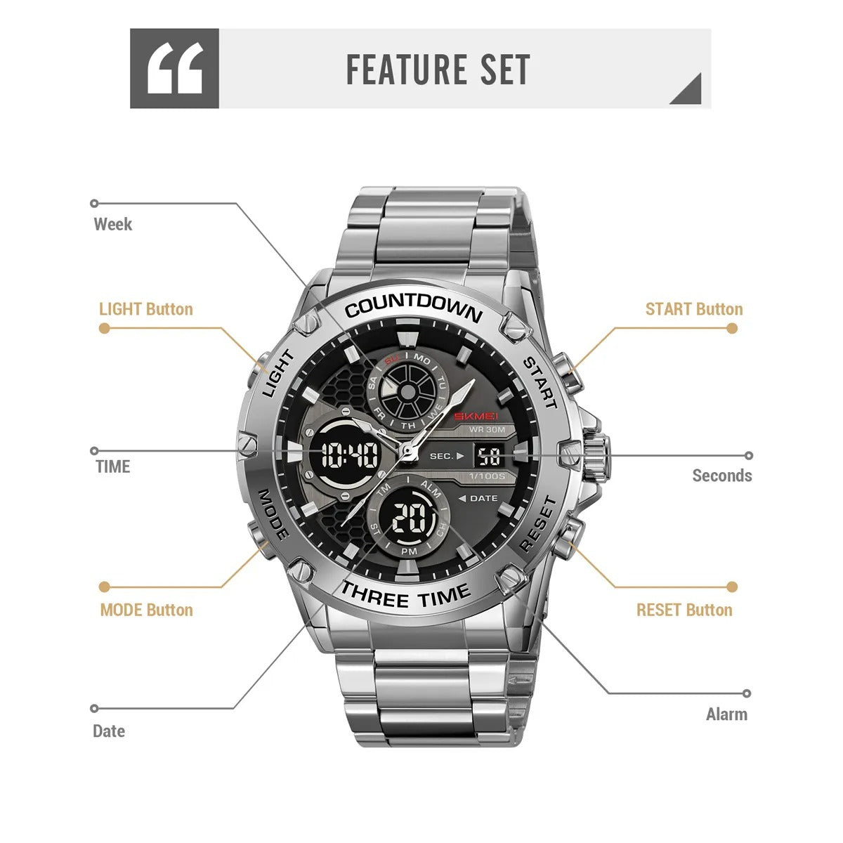 Skmei – 2502 – Heavy Duty Sports Watch – Silver/Steel image 2