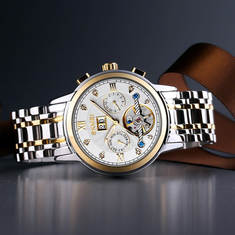 SKMEI - M029 - Automatic Movement Skeleton Watch - gold/silver silver image 3