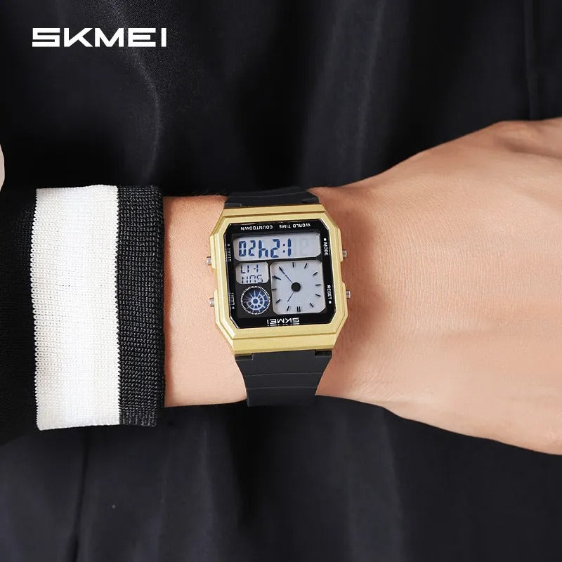 SKMEI - 2347 - Digital Sports Countdown Waterproof Watch - Gold/Black image 1