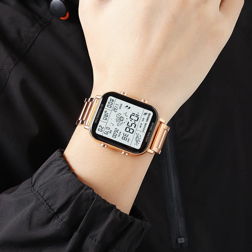 Skmei - 1888 - Digital Dial Step Count Pedometer Stainless Steel Watch - Rosegold image 1