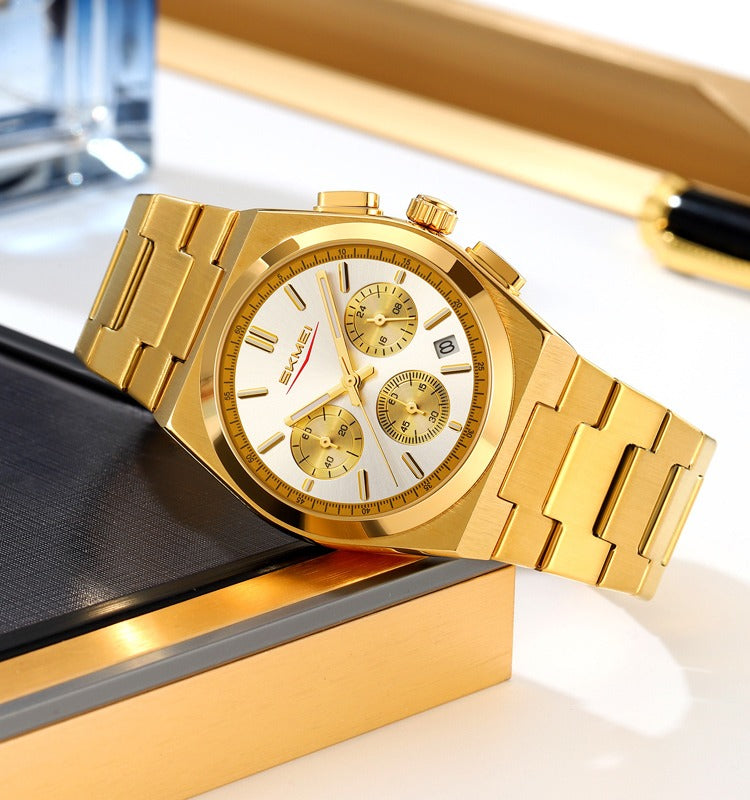 SKMEI - 9371 - Premium Quartz Chronograph Watch - Gold/Silver image 3
