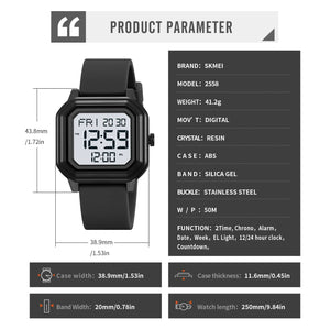 Skmei - 2558 - Minimal Time Digital Watch - Black/White image 3