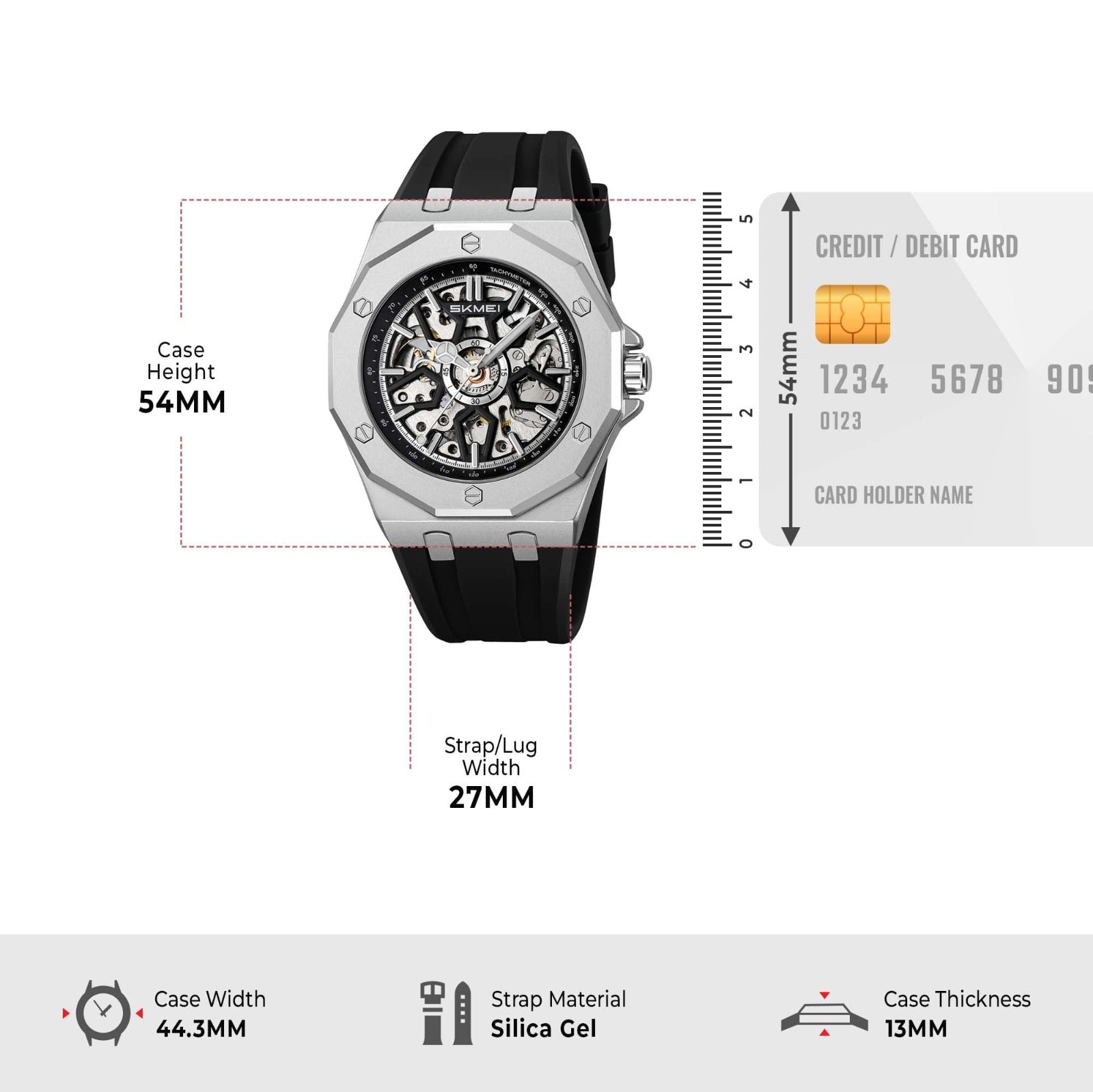 SKMEI - M036 - Automatic Movement Skeleton Dial - silver-silica gel image 3