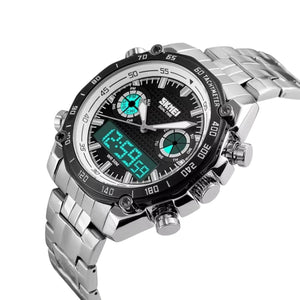 SKMEI - 1204 - Dual Time Stainless Steel Digital Watch - black/black image 1