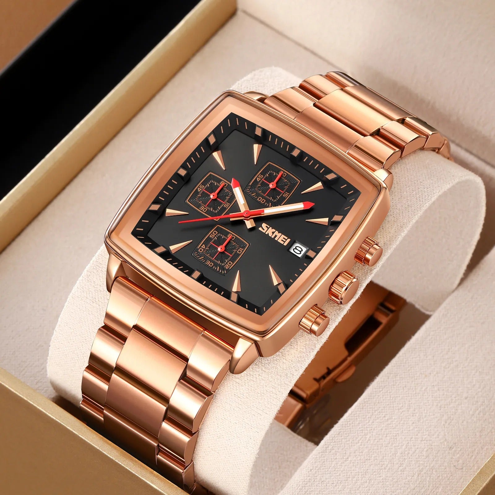 SKMEI - 9331 - Luxury Chronograph Wr30m Waterpoof Quartz - Rosegold/Black image 1