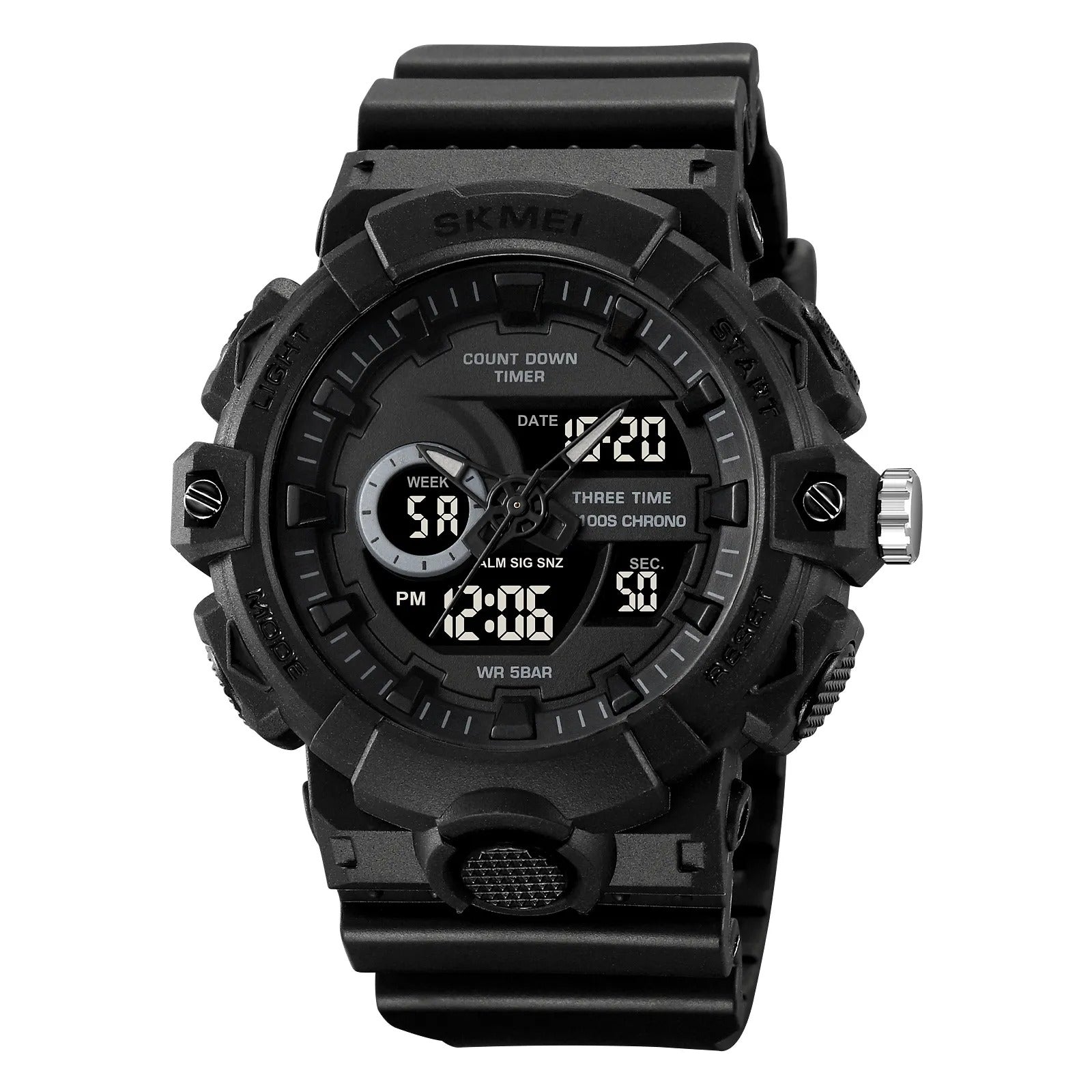 SKMEI 2225 Military Style 3 Time Zone Sports Watch - black image 0