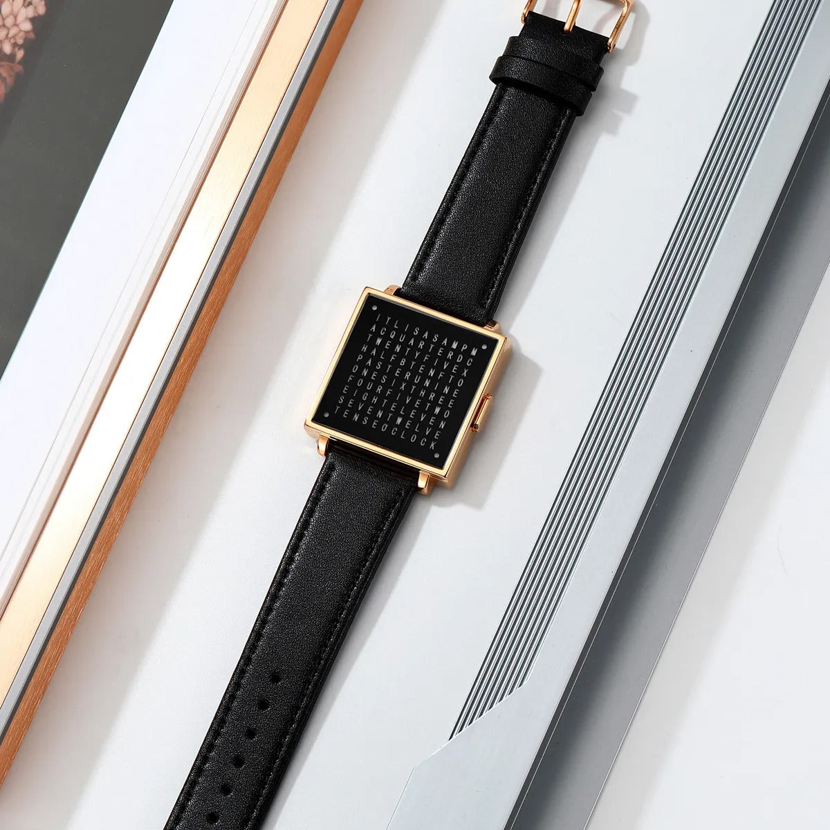 Skmei - 2388 - Luxury Word Dial Watch - Gold Leather image 1
