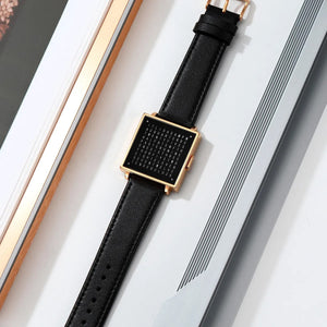 Skmei - 2388 - Luxury Word Dial Watch - Gold Leather image 1