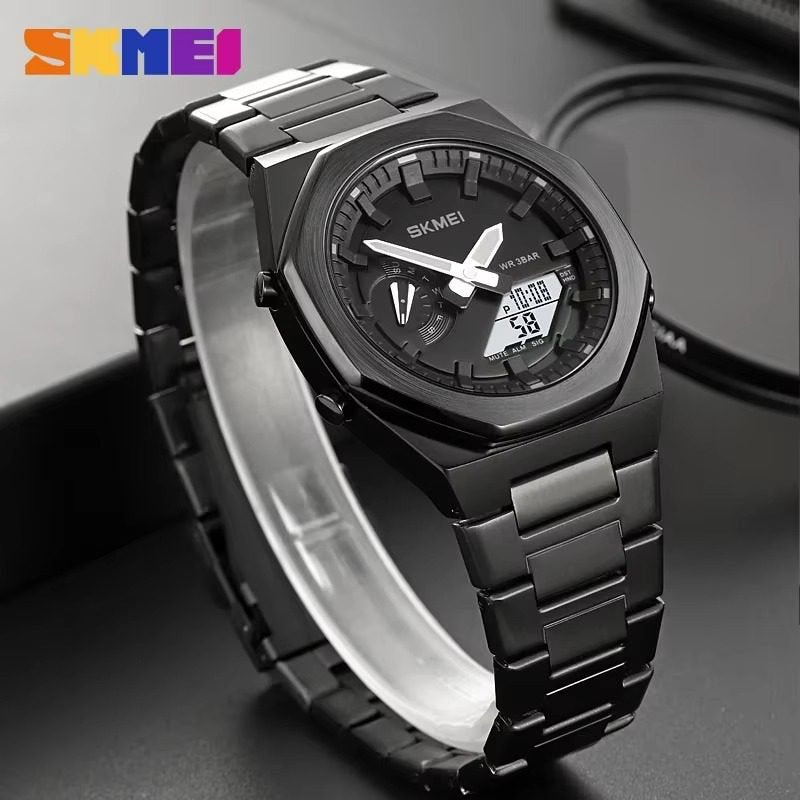 Skmei - 1816 - Dual Display luminous waterproofs 50+ timezone - Black/Black-White image 0