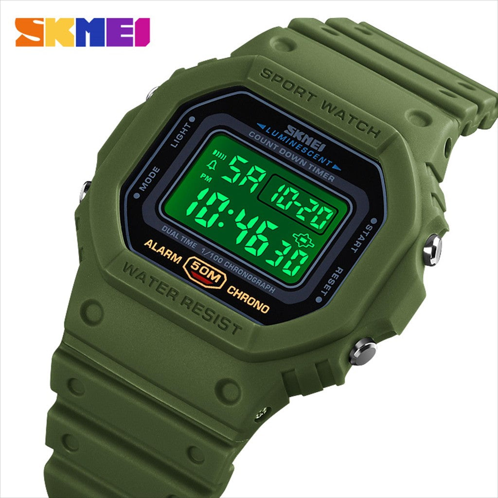 SKMEI - 1628 - Classic Digital Sports Watch - ArmyGreen/Black image 1