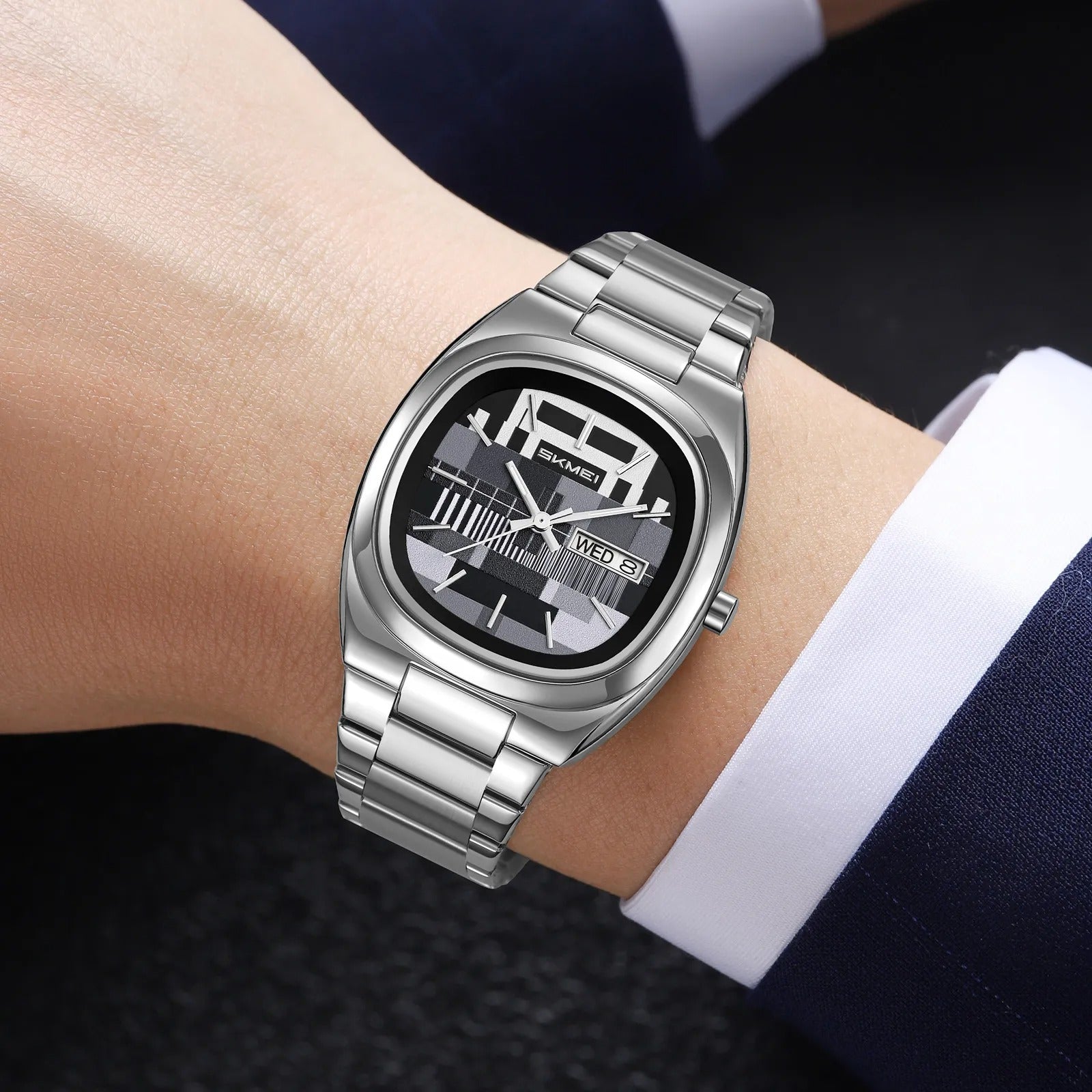 Skmei – 9375 – Business Gentleman Vintage Watch – Silver/Gray image 2