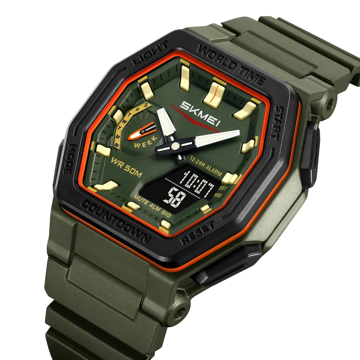 SKMEI - 2438 - Dual Sports Watch Multiple Time Zone - ArmyGreen image 0