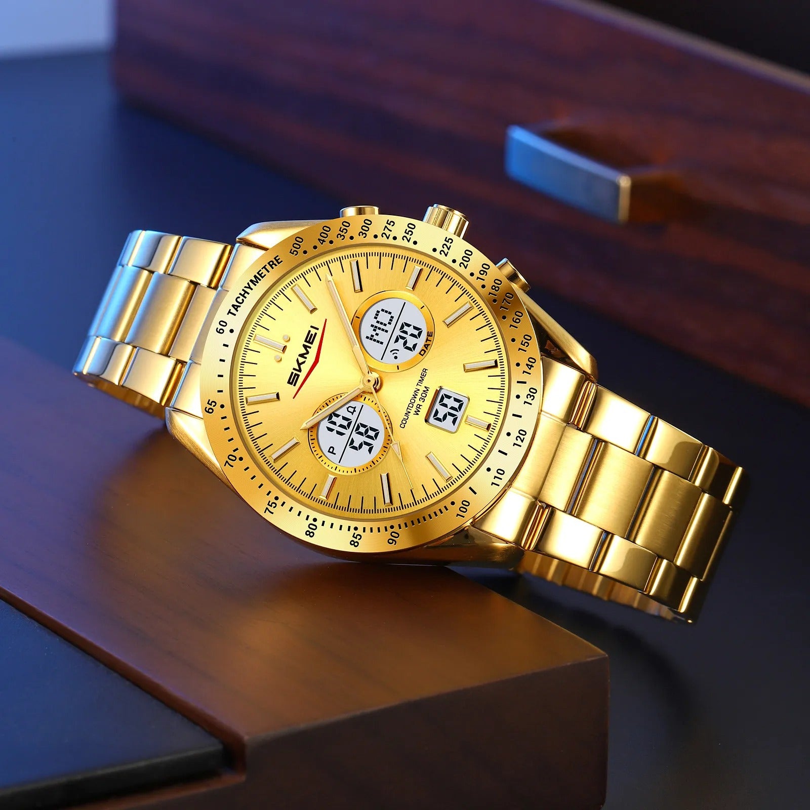 SKMEI 2503 Digital Tachymetre Countdown Timer Watch - black/gold/white/steel image 1