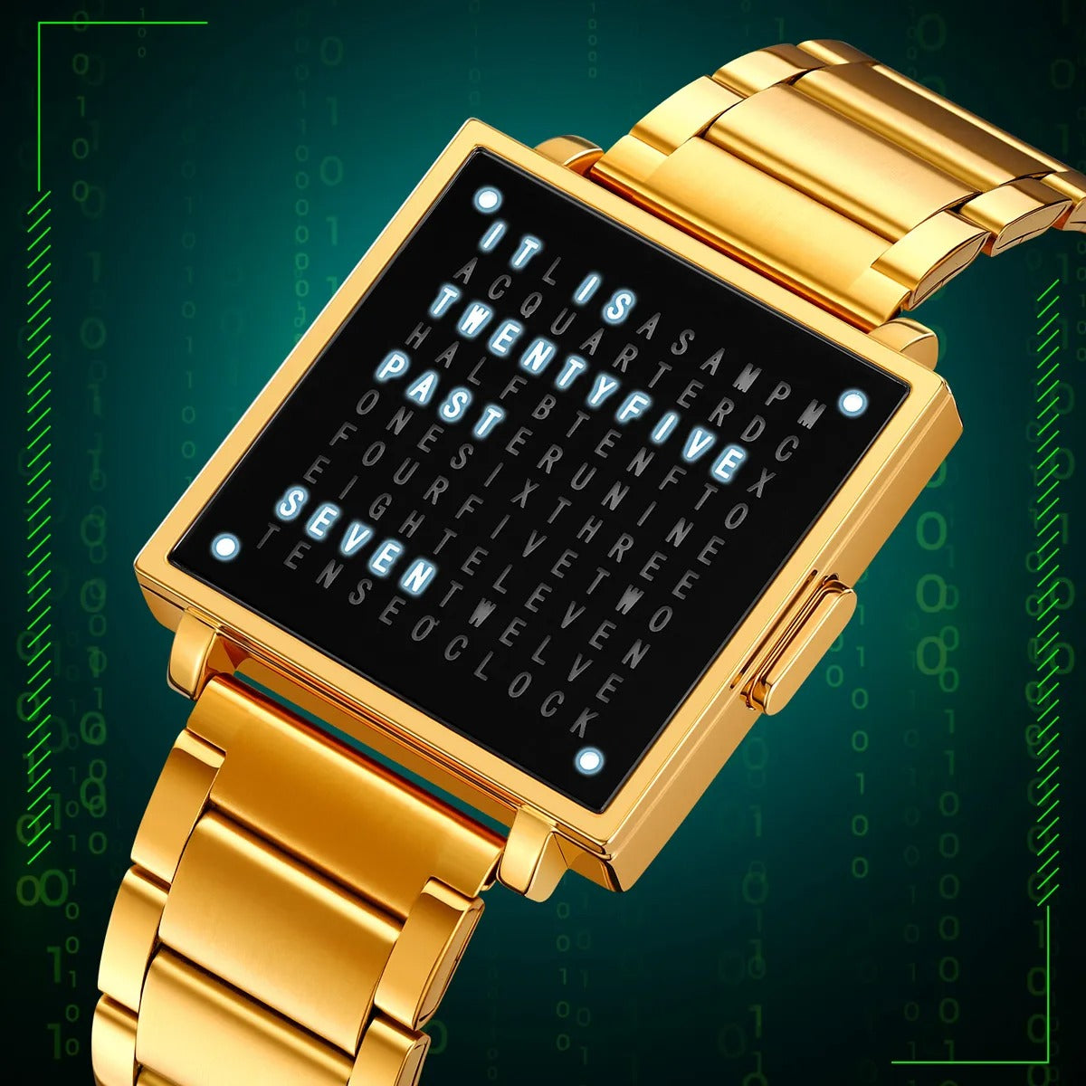 Skmei - 2388 - Luxury Word Dial Watch - Gold-Steel image 1