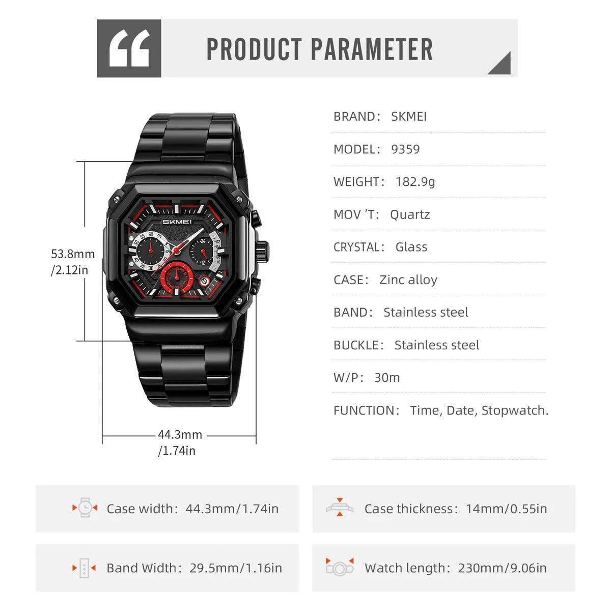Skmei - 9359 - Quartz Chronograph Heavy-Duty Metal Build - red image 6