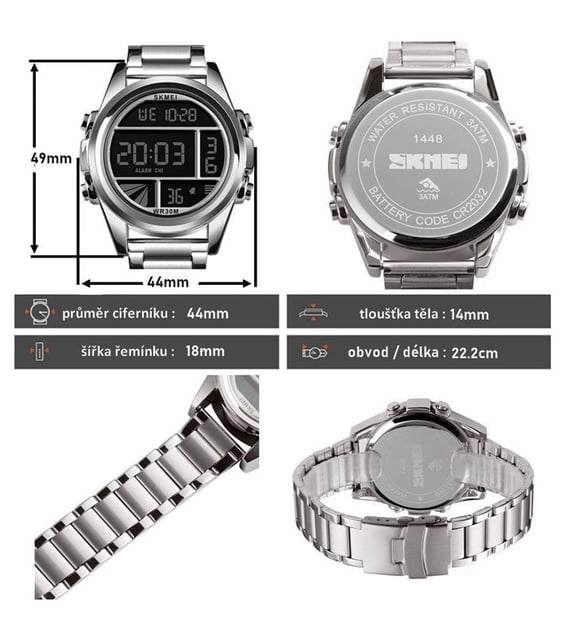 SKMEI - 1448 - Digital Sports Stainless Steel Waterproof Watch - Silver image 4