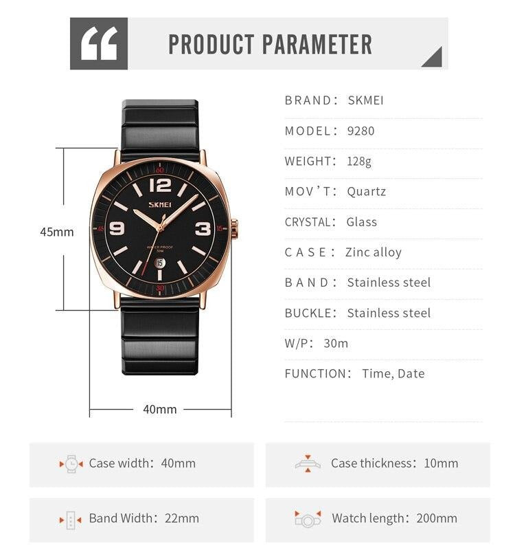 SKMEI - 9280 - Slim Steel Analog Quartz Watch - Rosegold/Black image 4