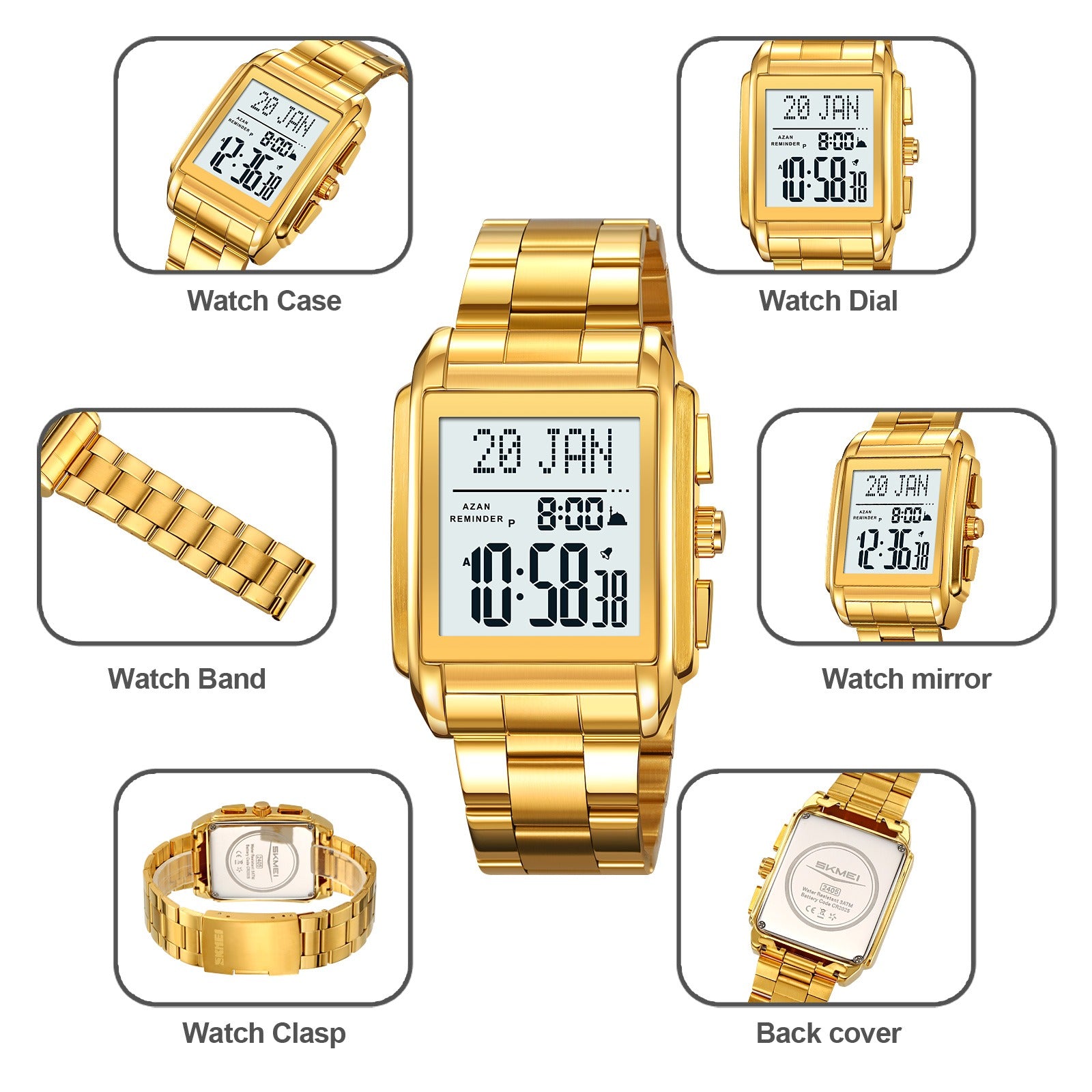 SKMEI - 2405 - Qibla Azan Time Reminder Prayer Watch - gold image 6